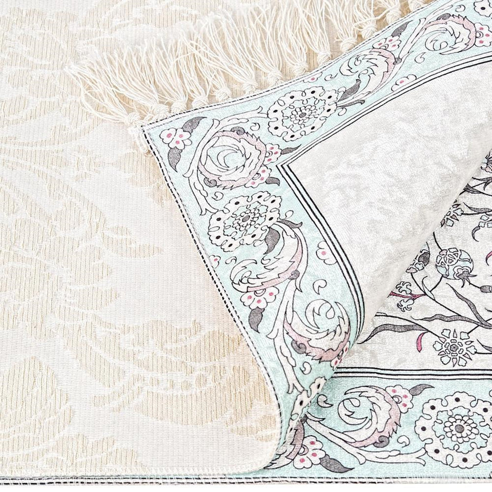 Lux Turquoise Prayer Mat , Kutahya Flowers, Wedding Gift, Anniversary Gift, Prayer Rug, Dowries Janamaz