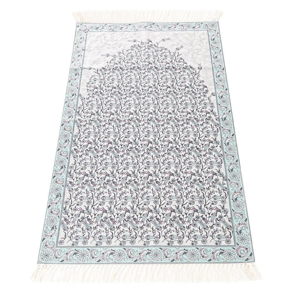 Lux Turquoise Prayer Mat , Kutahya Flowers, Wedding Gift, Anniversary Gift, Prayer Rug, Dowries Janamaz