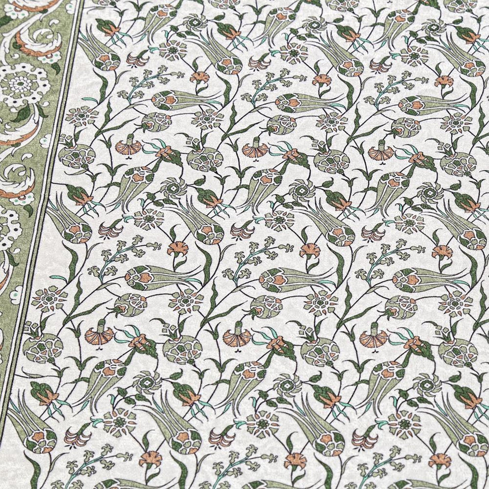 Lux Green Prayer Mat , Kutahya Flowers, Wedding Gift, Anniversary Gift, Prayer Rug, Dowries Janamaz