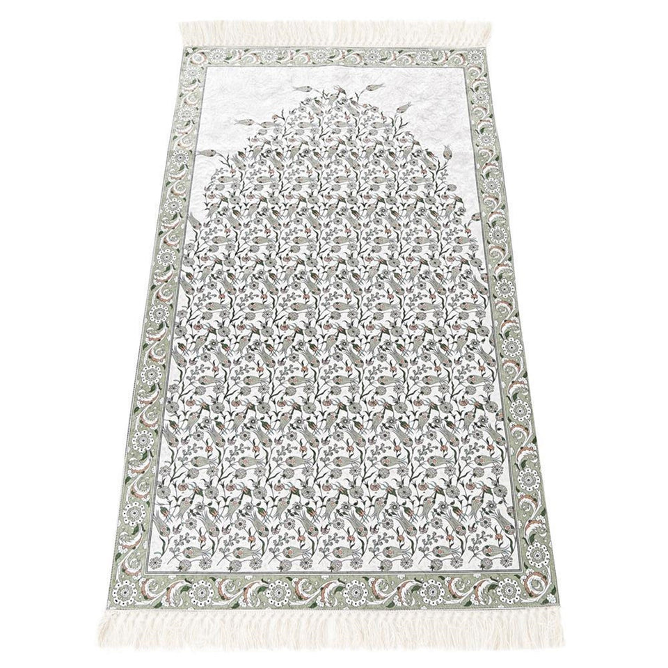 Lux Green Prayer Mat , Kutahya Flowers, Wedding Gift, Anniversary Gift, Prayer Rug, Dowries Janamaz