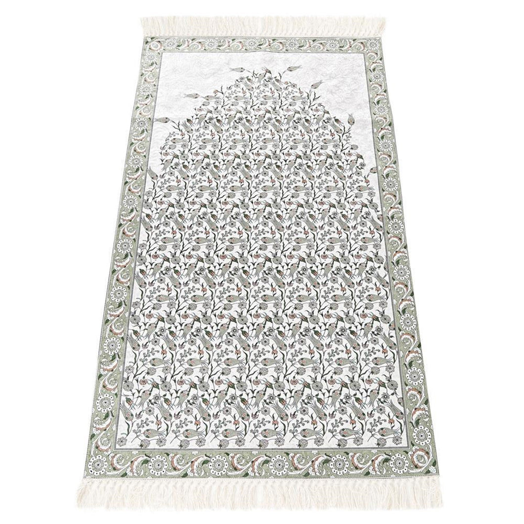 Lux Green Prayer Mat , Kutahya Flowers, Wedding Gift, Anniversary Gift, Prayer Rug, Dowries Janamaz