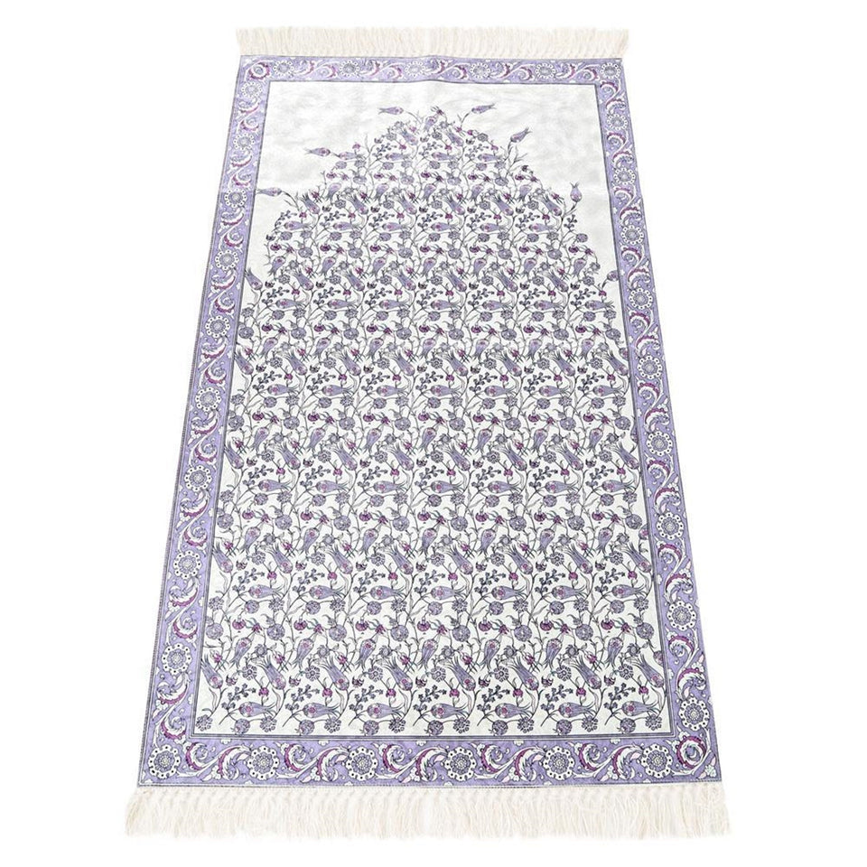 Lux Lilac Prayer Mat , Kutahya Flowers, Wedding Gift, Anniversary Gift, Prayer Rug, Dowries Janamaz