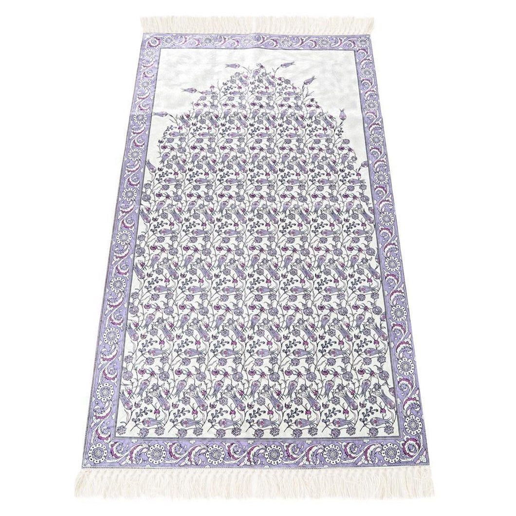 Lux Lilac Prayer Mat , Kutahya Flowers, Wedding Gift, Anniversary Gift, Prayer Rug, Dowries Janamaz