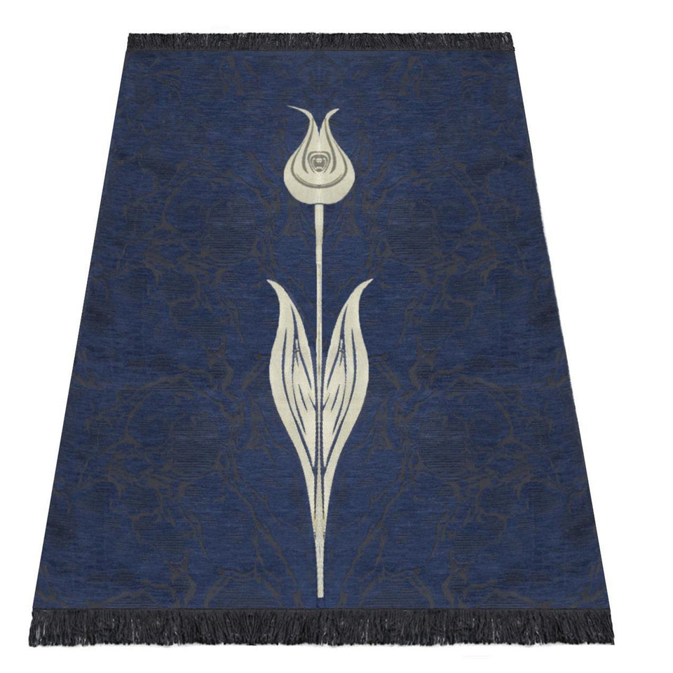 Blue Lightweighted Islamic Prayer Rug, Tulip Motiff Janamaz, Musallah, Sesallah, Sejadah, Carpet, Muslim Seccade, Islam Sajadah