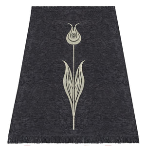 Black Lightweighted Islamic Prayer Rug, Tulip Motiff Janamaz, Musallah, Sesallah, Sejadah, Carpet, Muslim Seccade, Islam Sajadah