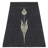 Black Lightweighted Islamic Prayer Rug, Tulip Motiff Janamaz, Musallah, Sesallah, Sejadah, Carpet, Muslim Seccade, Islam Sajadah
