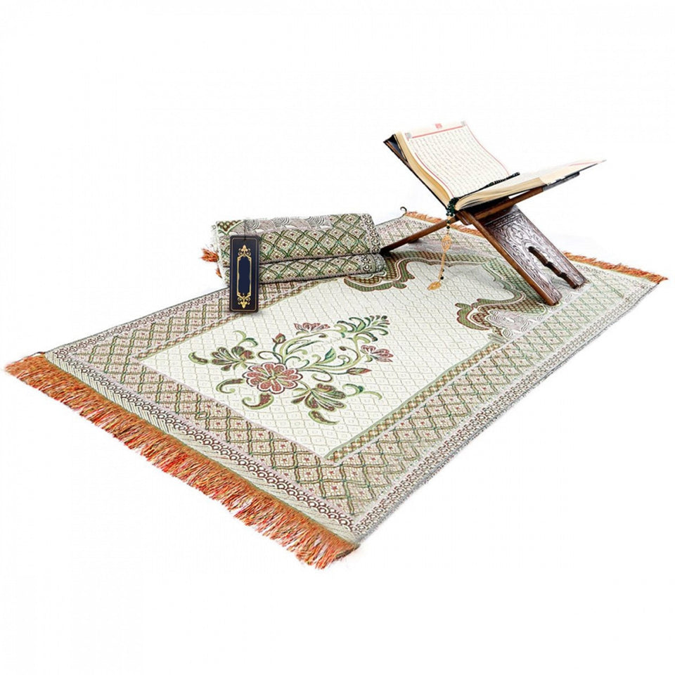 Green Lux Tinsel Islamic Prayer Rug, Portable Sejadah, Travel Prayer Rug, Salat, Musallah, Sejadah, Janamaz