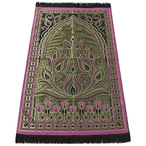 Fuchsia Gold Taffeta Lightweighted Islamic Prayer Rug, Janamaz, Musallah, Sesallah, Sejadah, Carpet, Muslim Seccade, Islam Sajadah