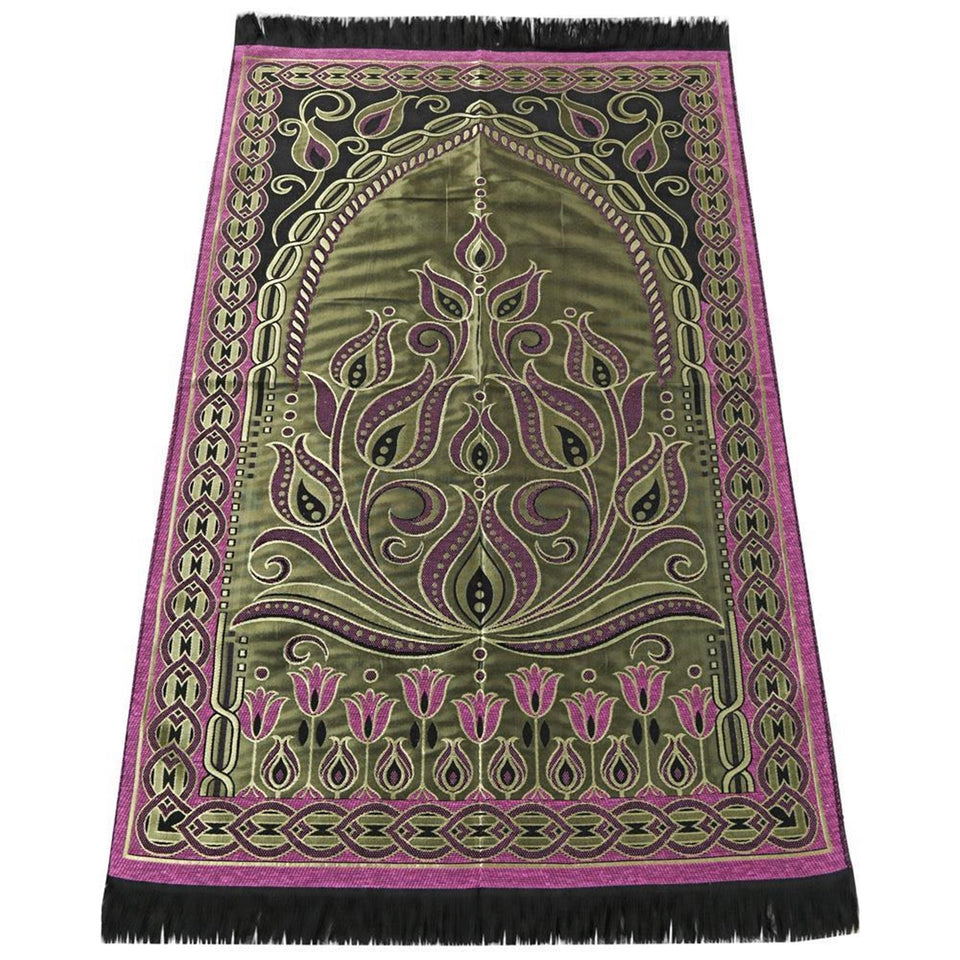 Fuchsia Gold Taffeta Lightweighted Islamic Prayer Rug, Janamaz, Musallah, Sesallah, Sejadah, Carpet, Muslim Seccade, Islam Sajadah