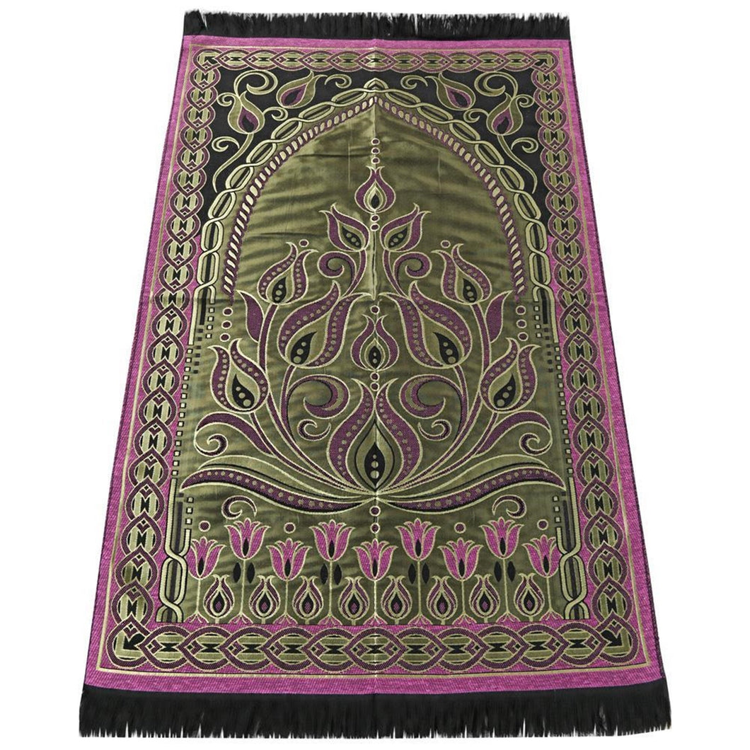 Fuchsia Gold Taffeta Lightweighted Islamic Prayer Rug, Janamaz, Musallah, Sesallah, Sejadah, Carpet, Muslim Seccade, Islam Sajadah