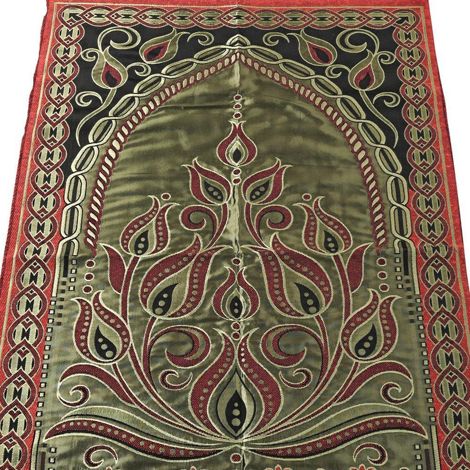 Red Gold Taffeta Lightweighted Islamic Prayer Rug, Janamaz, Musallah, Sesallah, Sejadah, Carpet, Muslim Seccade, Islam Sajadah