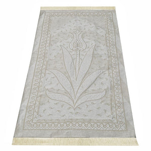Cream Tulip Taffeta Lux Lightweighted Islamic Prayer Rug, Janamaz, Musallah, Sesallah, Sejadah, Carpet, Muslim Seccade, Islam Sajadah