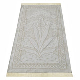 Cream Tulip Taffeta Lux Lightweighted Islamic Prayer Rug, Janamaz, Musallah, Sesallah, Sejadah, Carpet, Muslim Seccade, Islam Sajadah
