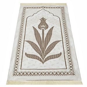 Milky Brown Tulip Taffeta Lux Lightweighted Islamic Prayer Rug, Janamaz, Musallah, Sesallah, Sejadah, Carpet, Muslim Seccade, Islam Sajadah