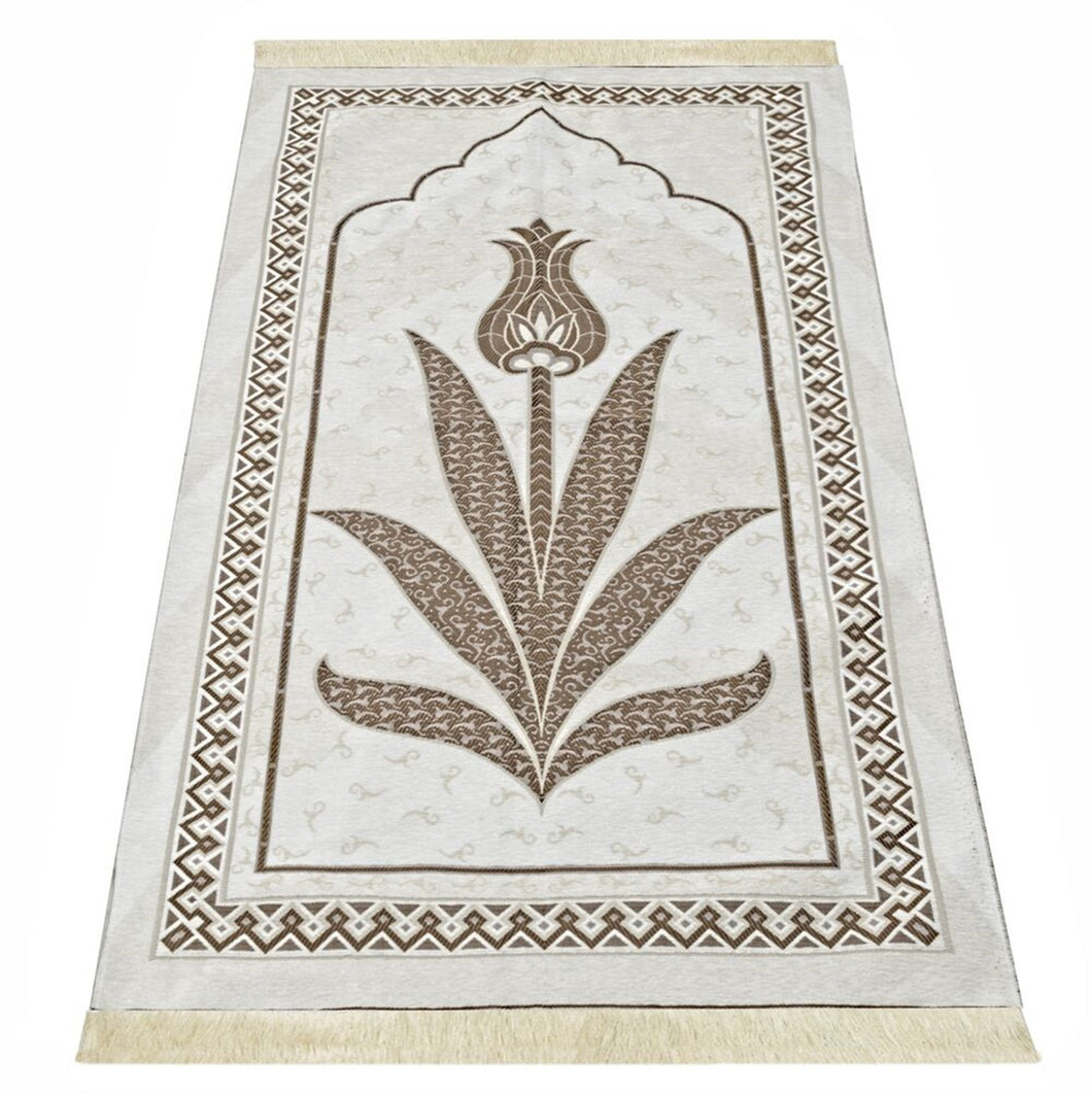 Milky Brown Tulip Taffeta Lux Lightweighted Islamic Prayer Rug, Janamaz, Musallah, Sesallah, Sejadah, Carpet, Muslim Seccade, Islam Sajadah