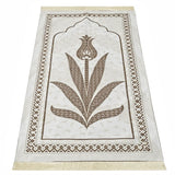 Milky Brown Tulip Taffeta Lux Lightweighted Islamic Prayer Rug, Janamaz, Musallah, Sesallah, Sejadah, Carpet, Muslim Seccade, Islam Sajadah