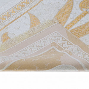 Gold Tulip Taffeta Lux Lightweighted Islamic Prayer Rug, Janamaz, Musallah, Sesallah, Sejadah, Carpet, Muslim Seccade, Islam Sajadah