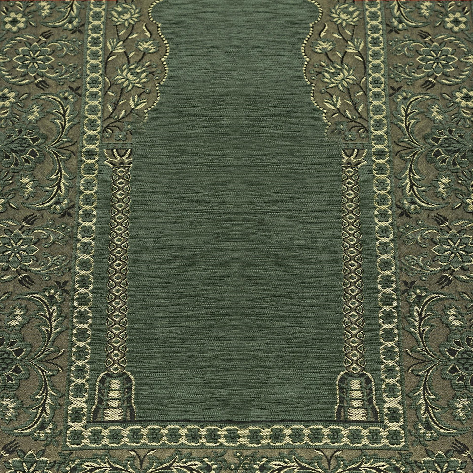 Green Aslisah Chenille Lightweighted Islamic Prayer Rug, Janamaz, Musallah, Sesallah, Sejadah, Carpet, Muslim Seccade, Islam Sajadah - islamicbazaar