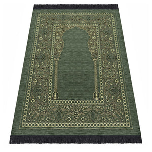 Green Aslisah Chenille Lightweighted Islamic Prayer Rug, Janamaz, Musallah, Sesallah, Sejadah, Carpet, Muslim Seccade, Islam Sajadah - islamicbazaar