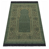 Green Aslisah Chenille Lightweighted Islamic Prayer Rug, Janamaz, Musallah, Sesallah, Sejadah, Carpet, Muslim Seccade, Islam Sajadah - islamicbazaar