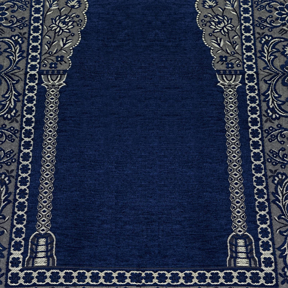 Blue Aslisah Chenille Lightweighted Islamic Prayer Rug, Janamaz, Musallah, Sesallah, Sejadah, Carpet, Muslim Seccade, Islam Sajadah - islamicbazaar