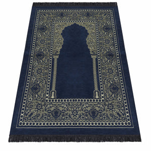 Blue Aslisah Chenille Lightweighted Islamic Prayer Rug, Janamaz, Musallah, Sesallah, Sejadah, Carpet, Muslim Seccade, Islam Sajadah - islamicbazaar