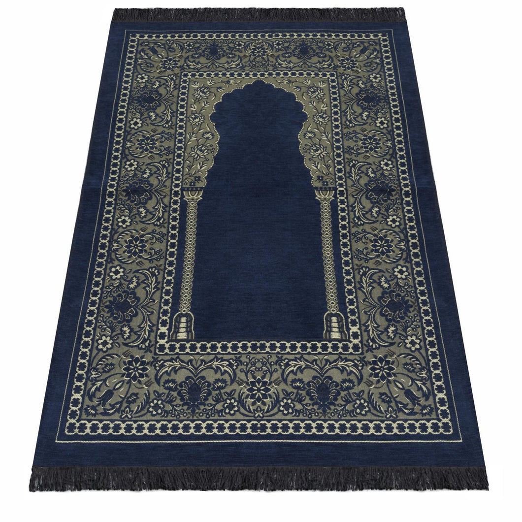 Blue Aslisah Chenille Lightweighted Islamic Prayer Rug, Janamaz, Musallah, Sesallah, Sejadah, Carpet, Muslim Seccade, Islam Sajadah - islamicbazaar
