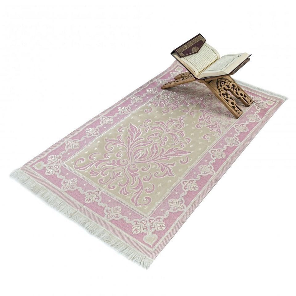 Pink Lux Cotton Taffeta Lightweighted Islamic Prayer Rug, Janamaz, Musallah, Sesallah, Sejadah, Carpet, Muslim Seccade, Islam Sajadah