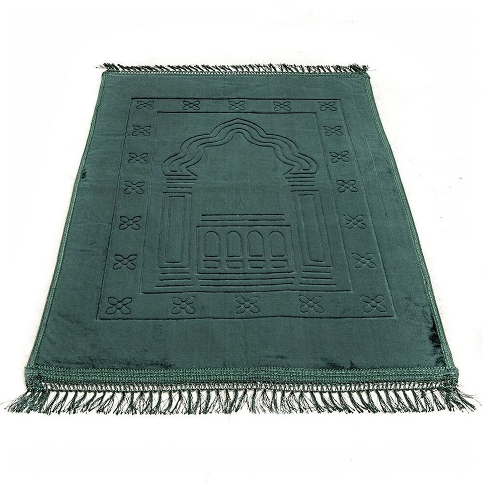 Lux Velvet Plush Green Prayer Mat | Turkish Prayer Mats | Carpet | Wedding Gift | Anniversary Gift | Prayer Rug | Dowries | Janamaz
