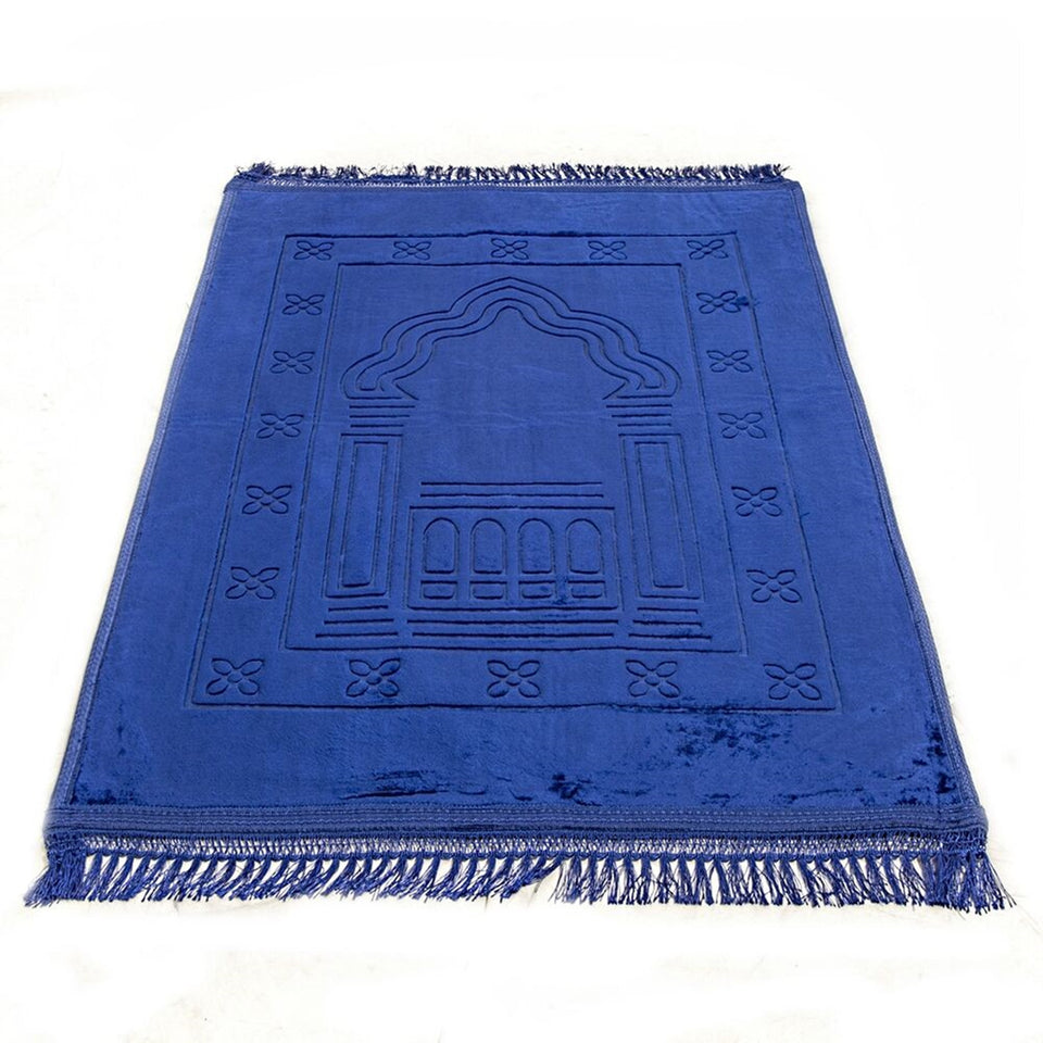 Lux Velvet Plush Blue Prayer Mat | Turkish Prayer Mats | Carpet | Wedding Gift | Anniversary Gift | Prayer Rug | Dowries | Janamaz