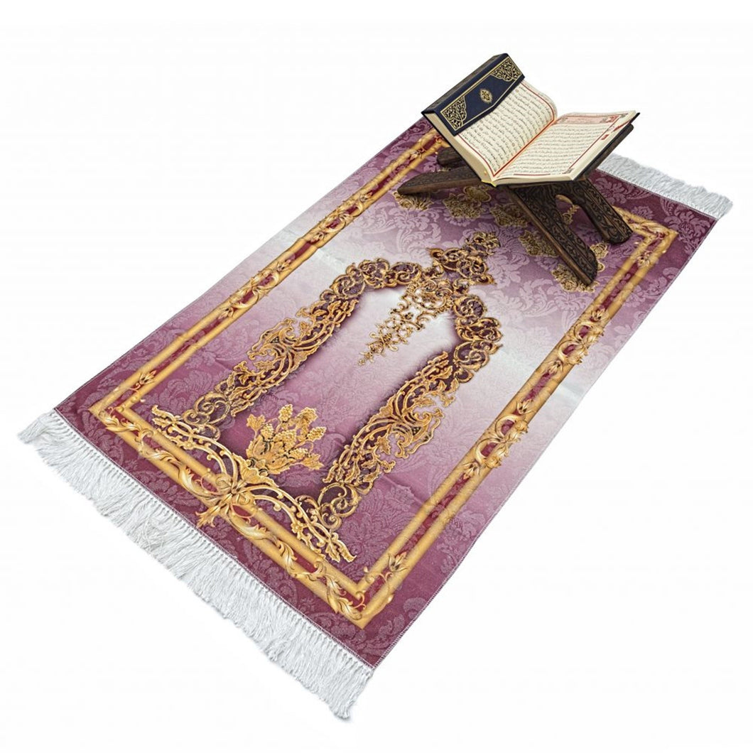 Azra Golden Pink Palace Prayer Mat, Prayer Mat with Tasbeeh, Prayer Rug, Bohemian Rug, Turkish Rug, Islamic Gift