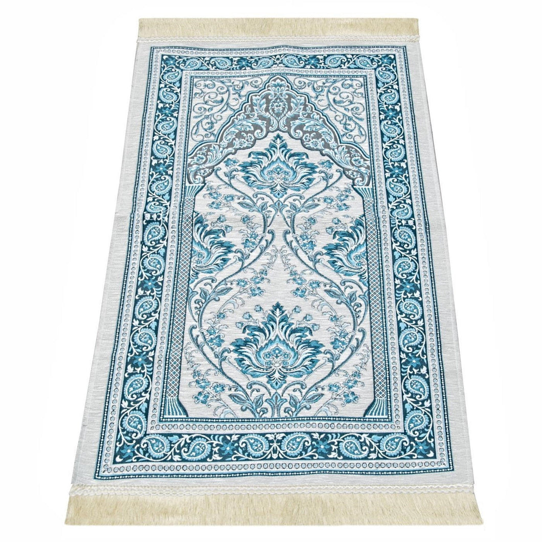 Blue Lux Chenille Personalized Prayer Mat for Kids, Islamic Prayer Rug for Children, Educational Prayer Mat, Muslim Child, First Prayer Rug