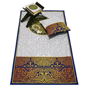 Golden Blue Delux Special Prayer Mat Set Gift | Quran | Sajadah | Pillowcase | Islamic Gift | Personalized Gift | Tasbeeh Sejadah Set