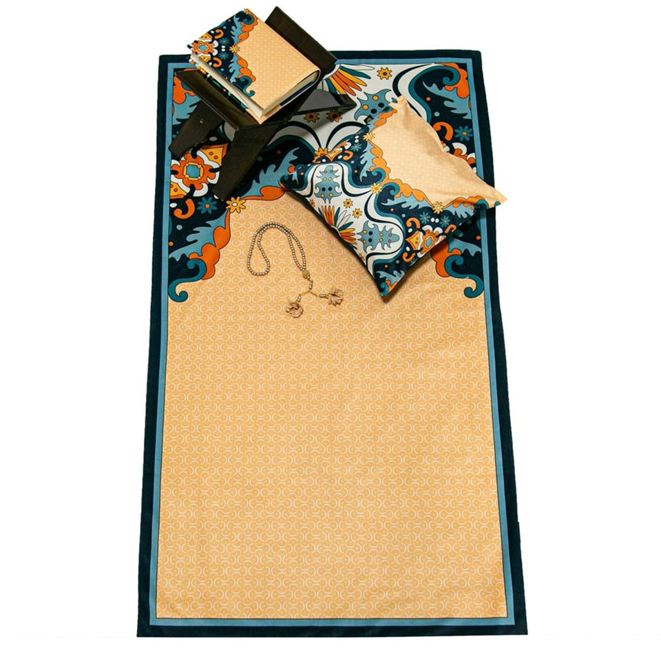 Mandarin Blue Delux Special Prayer Mat Set Gift | Quran | Sajadah | Pillowcase | Islamic Gift | Personalized Gift | Tasbeeh Sejadah Set