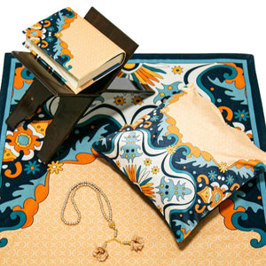 Mandarin Blue Delux Special Prayer Mat Set Gift | Quran | Sajadah | Pillowcase | Islamic Gift | Personalized Gift | Tasbeeh Sejadah Set