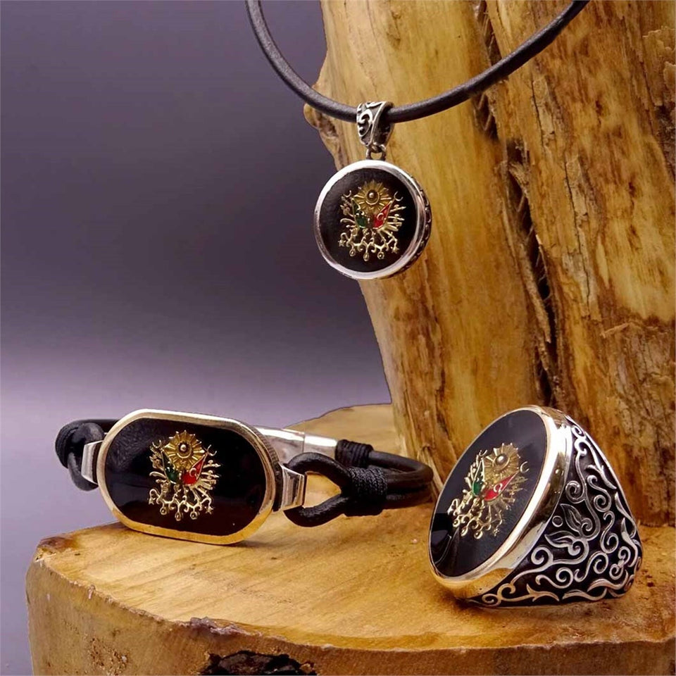 Set bracciale, anello e collana in argento ottomano Starboard, fatto a mano  925