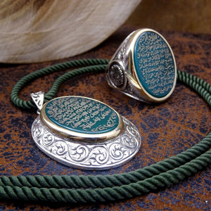 Green Agate Silver Necklace and Ring Set, Handmade 925 Sterling Silver, Silver Jewelry Set, Silver Ring, Gift for Her, Muslim Gift