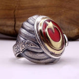 Sultanate Turkish Flag Silver Bracelet and Ring Set, Sterling Silver, Silver Jewelry for Men, Silver Bracelet, Gift for Him, Ramadan Gift