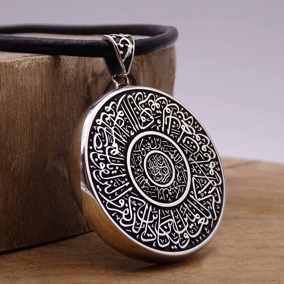 Double Sided Circle Medallion, Handmade 925 Sterling Silver Medallion, Necklace, Silver Pendant , Embroidered Jewelry, Gift for Muslim