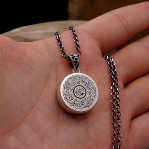Double Sided Circle Medallion, Handmade 925 Sterling Silver Medallion,Silver Necklace, Silver Pendant , Embroidered Jewelry, Gift for Muslim