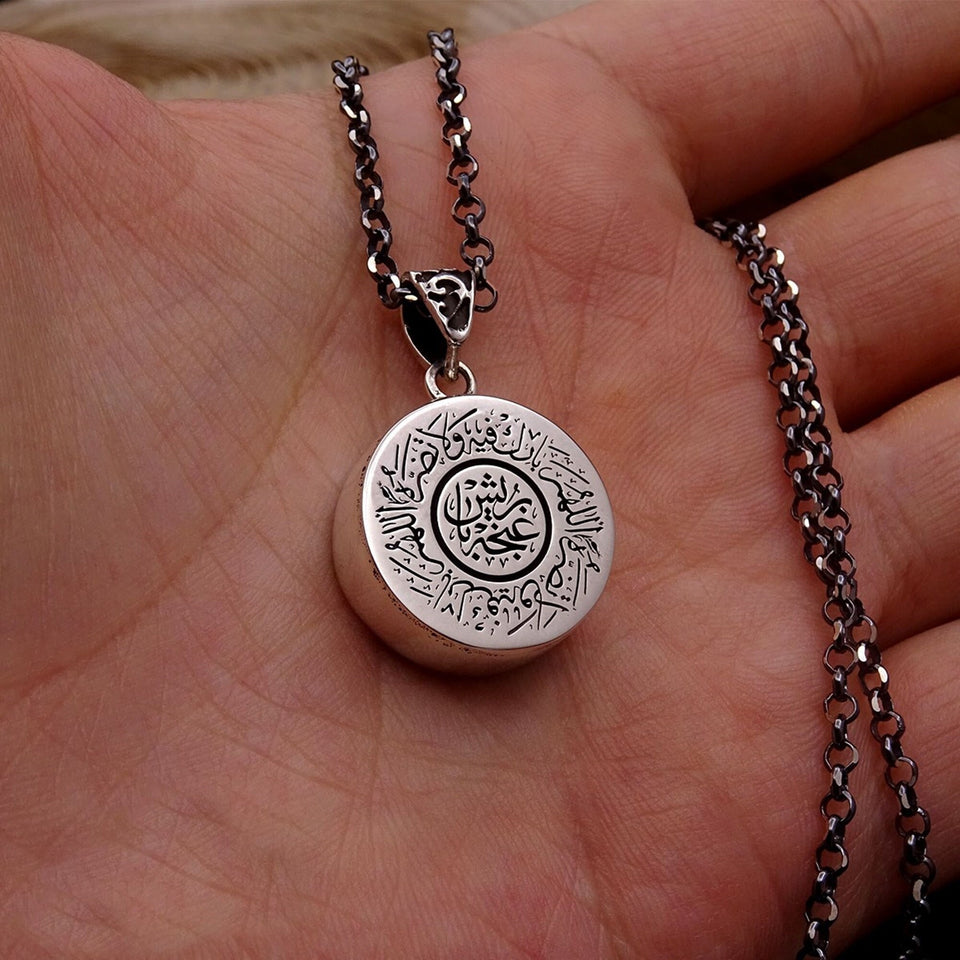 Double Sided Circle Medallion, Handmade 925 Sterling Silver Medallion,Silver Necklace, Silver Pendant , Embroidered Jewelry, Gift for Muslim