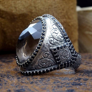 Rokerige zwarte zilveren ring met halfedelstenen, ideaal cadeau, sieraden cadeau, cadeau voor haar, sterling zilveren ring, bruid geschenken, cadeau voor bruid