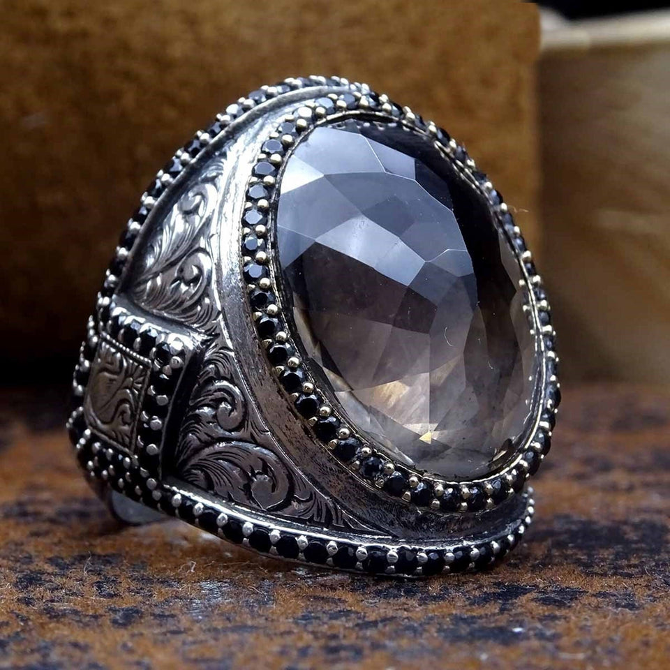 Дымчато-черное серебряное кольцо с полудрагоценными камнями, идеальный подарок, ювелирный подарок, подарок для нее, кольцо из стерлингового серебра, подарки невесты, подарок для невесты