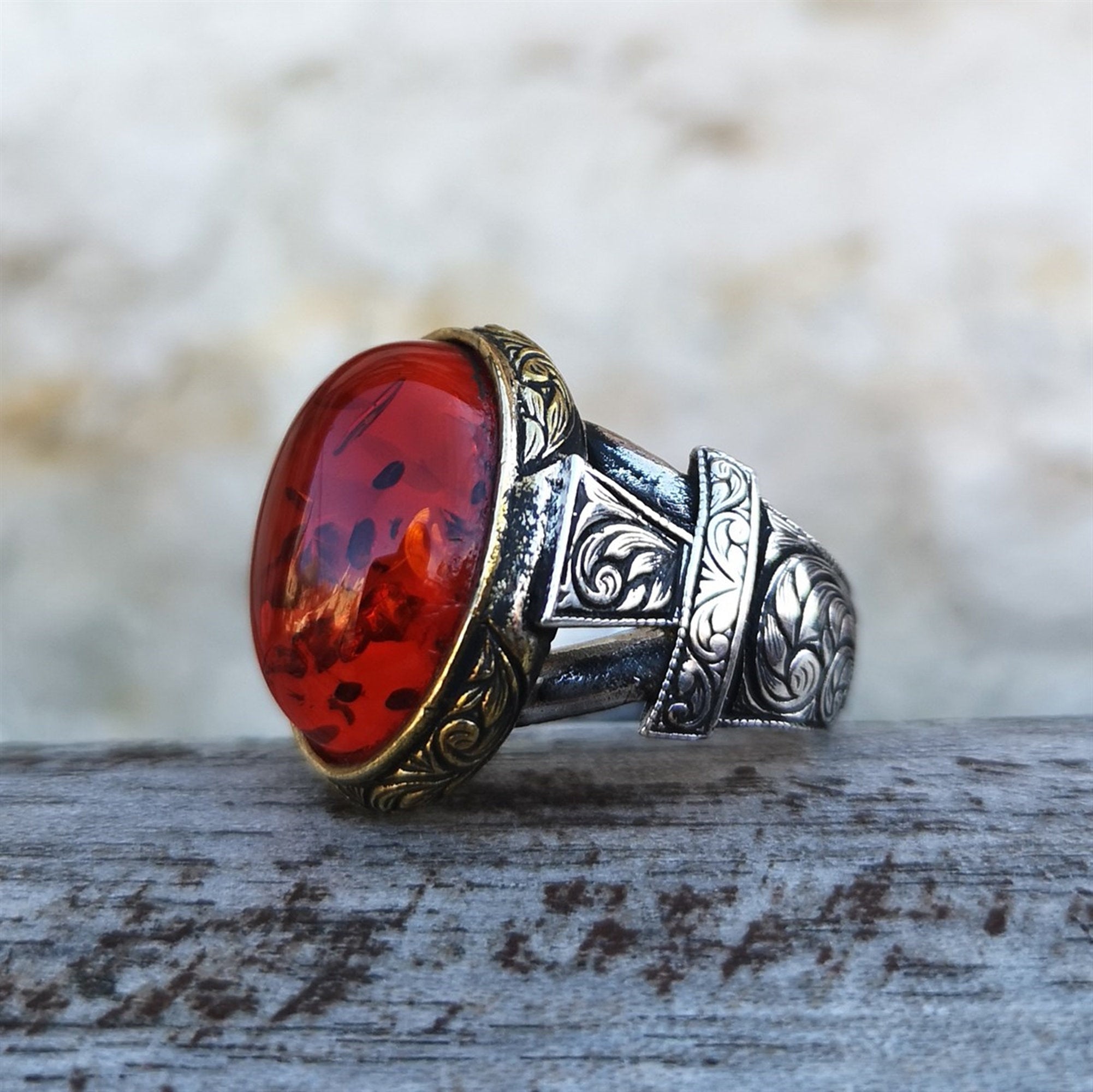 Bague en argent ottoman Lux rouge feu Anneau personnalisé