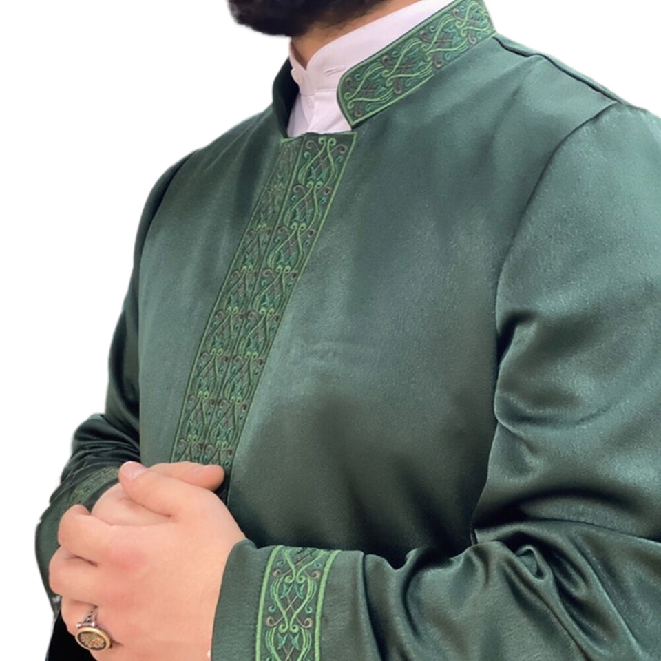 Green Acquittal Mens Prayer Jubbah, Traditional Anatolian Thobe, Elegant Mens Wear Kurta, Muslim Mens Clothing Plain Disdash Thawb Galabiyya