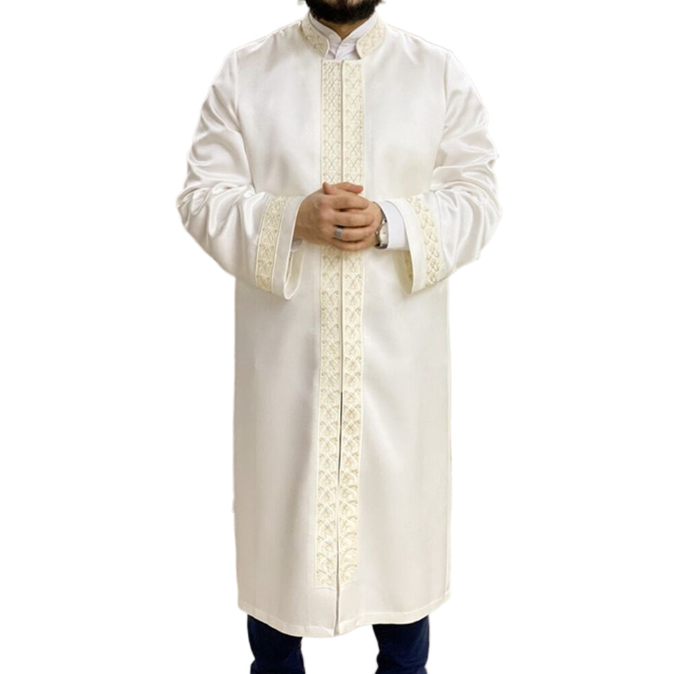 Cream Azeem Mens Prayer Jubbah, Prayer Robe, Traditional Anatolian Thobe, Elegant Mens Wear Kurta, Muslim Mens Clothing, Thawb