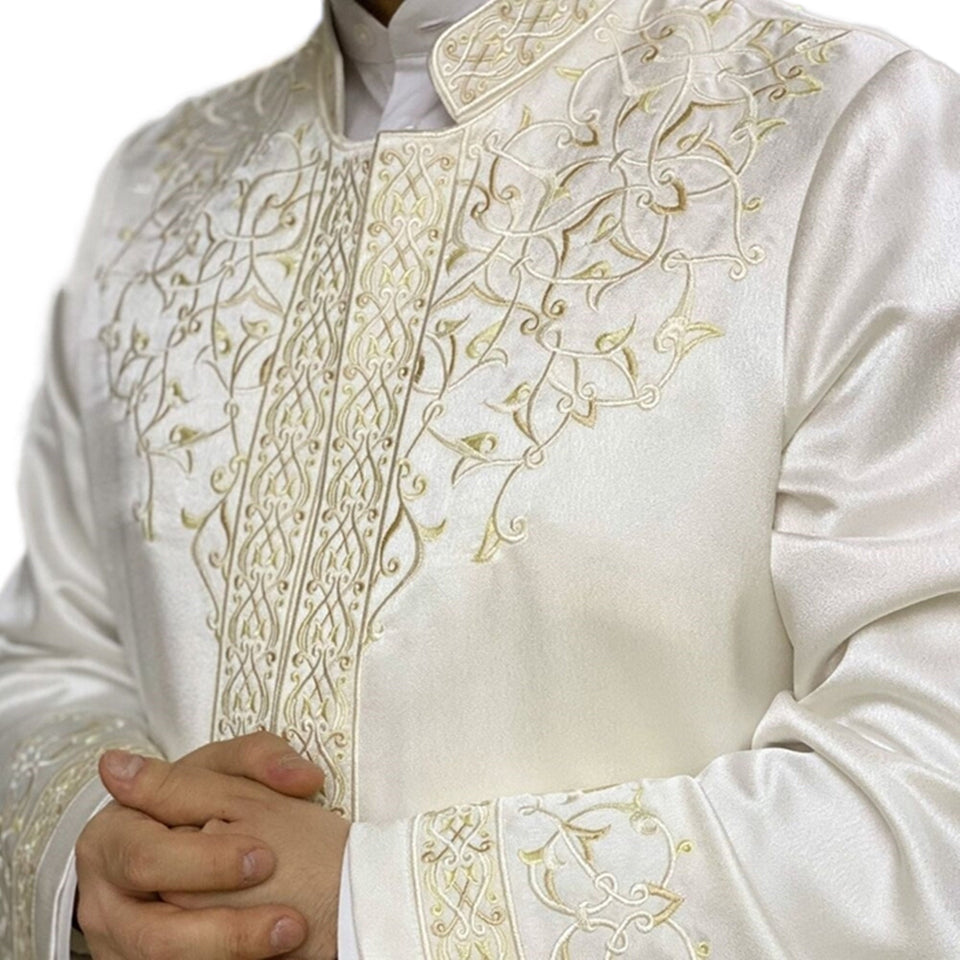 Cream Ecmel Mens Prayer Jubbah, Traditional Anatolian Thobe, Elegant Mens Wear Kurta, Muslim Mens Clothing Plain Disdash, Thawb - islamicbazaar