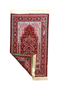 Little Flowers Prayer Mat, Red Prayer Mat with Tasbeeh, Prayer Rug, Muslim Janamaz, Namaz Rug, Musallah, Islamic Gift