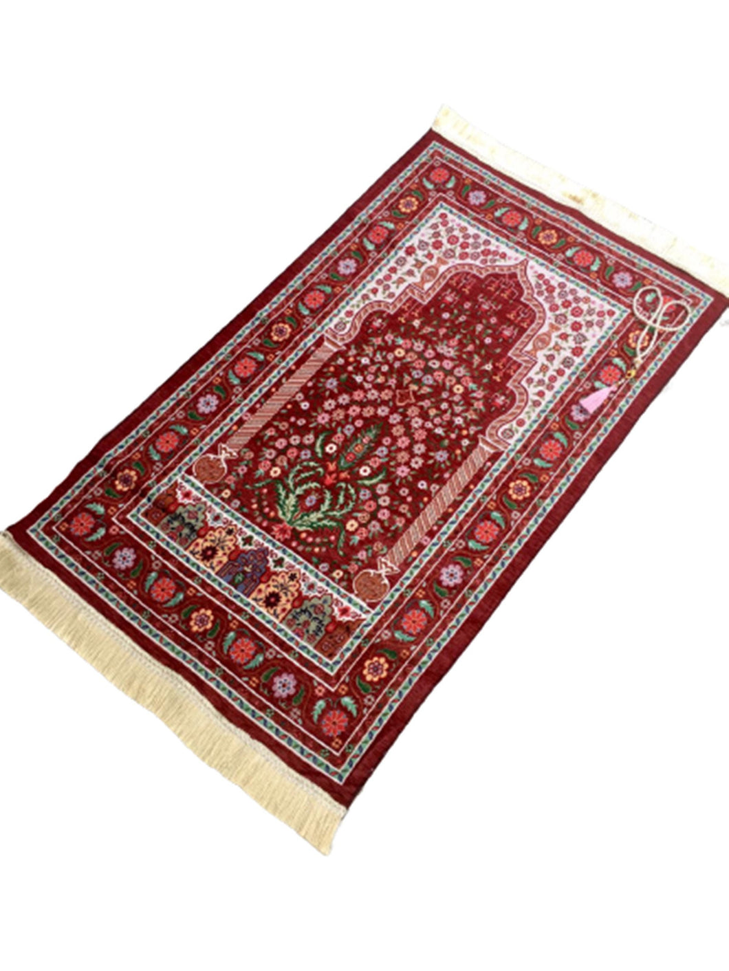 Little Flowers Prayer Mat, Red Prayer Mat with Tasbeeh, Prayer Rug, Muslim Janamaz, Namaz Rug, Musallah, Islamic Gift