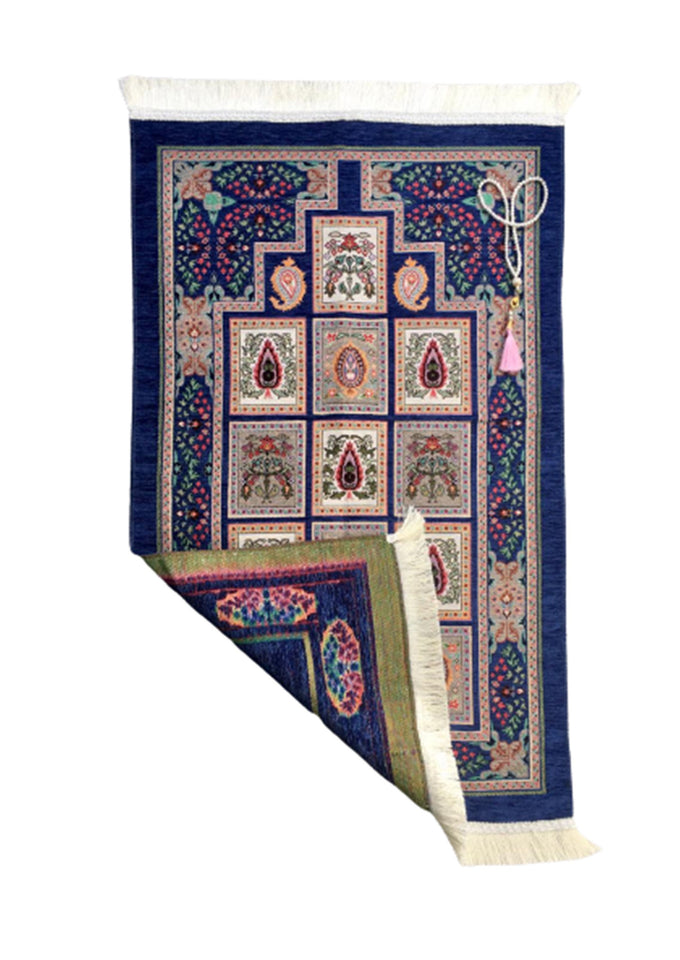 Navy Blue Patchwork Prayer Mat, Prayer Mat with Tasbeeh, Prayer Rug, Bohemian Rug, Turkish Rug, Islamic Gift YSLM16